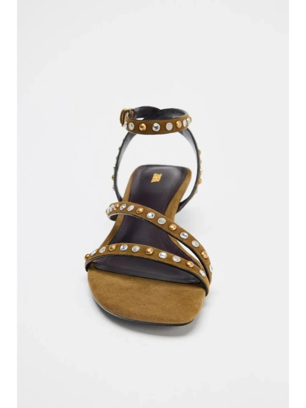 Zara Womens Suede Sandals EU 38 US 7.5 Olive Green Studded Heels 1346/610 NWOB - Picture 3 of 12